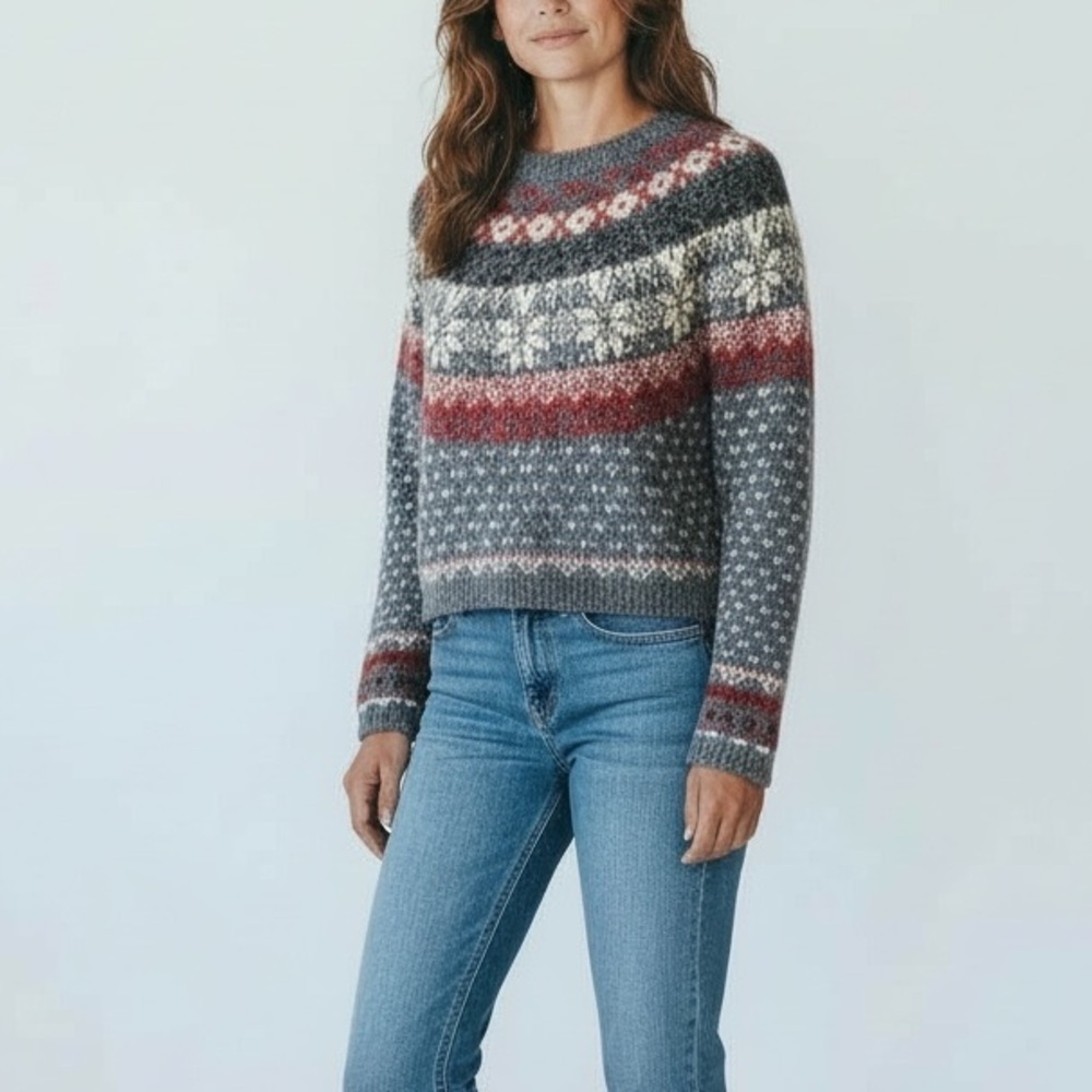 Arizona Jean‎ Co. Cropped Wool Blend Crew Neck Fair Isle Sweater Vintage Y2K M